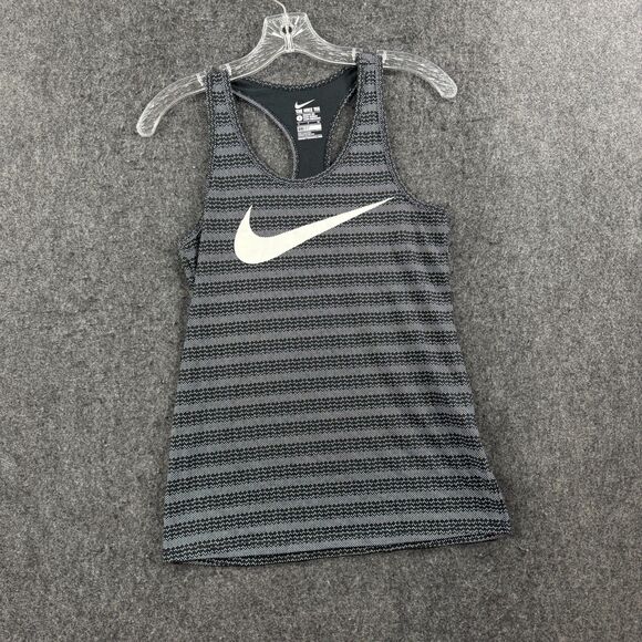 Nike Tops - Nike Dri-Fit Swoosh Racer Tank Top Women's Small Black Allover Print Athletic